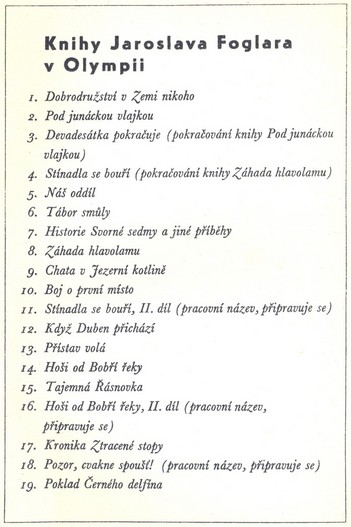 Obrázek: seznam plánovaných vydání foglarovek v 60. letech