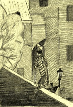 Ilustrace – chlapec klečící na vrcholu zdi